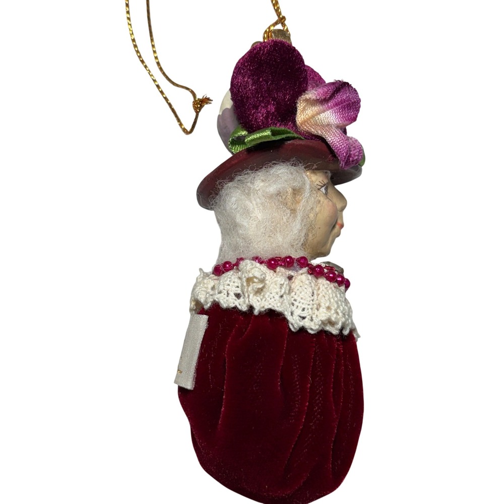 Catherine's Collection Old Lady Teapot Ornament Burgundy Velvet Lace Whimsical - Picture 7 of 11